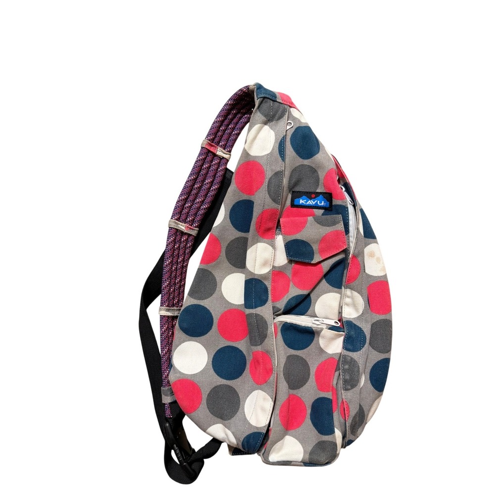 KAVU Rope Bag Cotton Canvas Sling Backpack Polka Dot Gray Pink Navy Crossbody